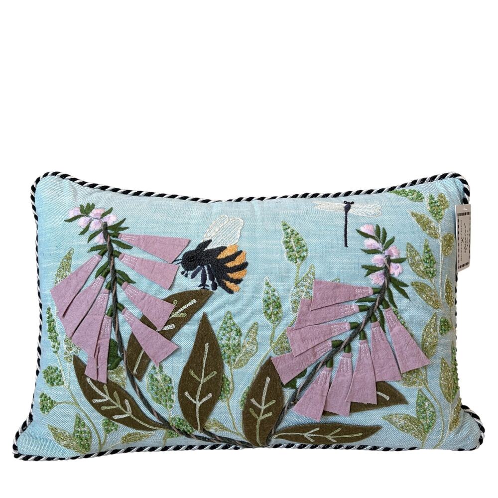 NEW Mackenzie-Childs Floral and Bee Lumbar Throw Pillow 14x22